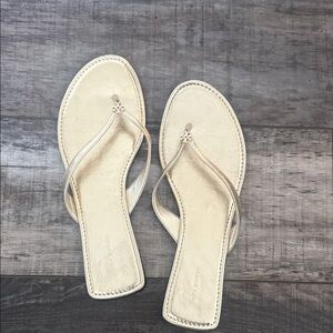 Tory Burch Metallic Gold Thong Sandals with Logo Accent